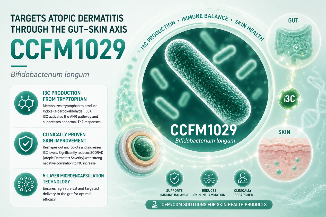 How does Bifidobacterium longum CCFM1029 target Atopic Dermatitis (AD) via the "gut-skin axis"?